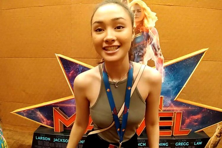 Caitlin Halderman saat ditemui usai Press Converence Film Captain Marvel yang digelar di Marina Bay Sands, Singapura, (14/2/2019).