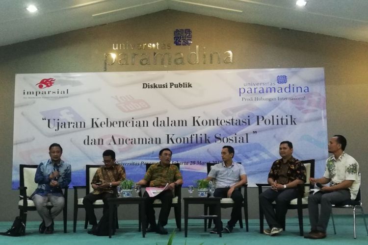 Diskusi Ujaran Kebencian dalam Kontestasi Politik dan Ancaman Konflik Sosial di Universitas Paramadina, Jakarta, Rabu (28/3/2018)