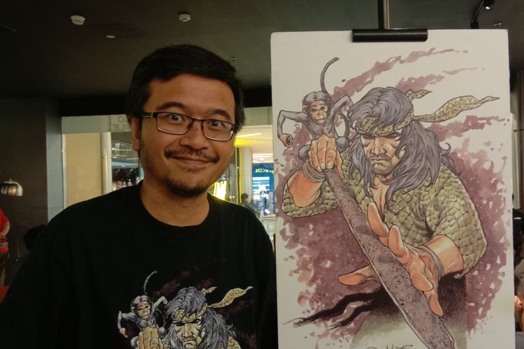 Manager Production BumiLangit Comics Imansyah Lubis menghadiri sebuah acara di Cozyfield Gramedia Pondok Indah Mall 1, Jakarta Selatan, Rabu (23/1/2019).