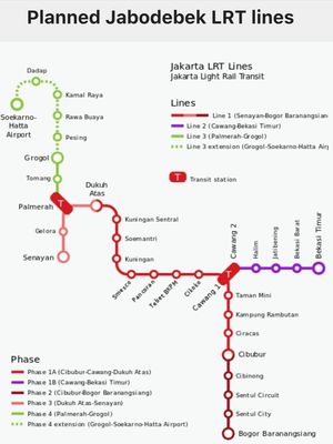 Stasiun-stasiun LRT yang akan dibangun di wilayah Jakarta, Bogor, Depok, dan Bekasi.