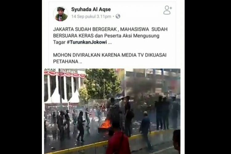 Akun facebook SSA, pria yang menyebarkan hoaks tentang kerusuhan MK.