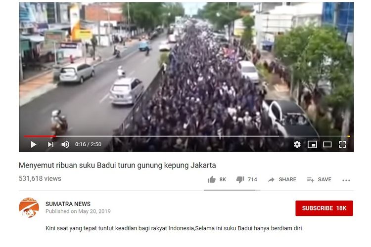 Video viral suku Baduy turun gunung kepung Jakarta yang beredar di media sosial dan Youtube mulai 20 Maret 2019. 