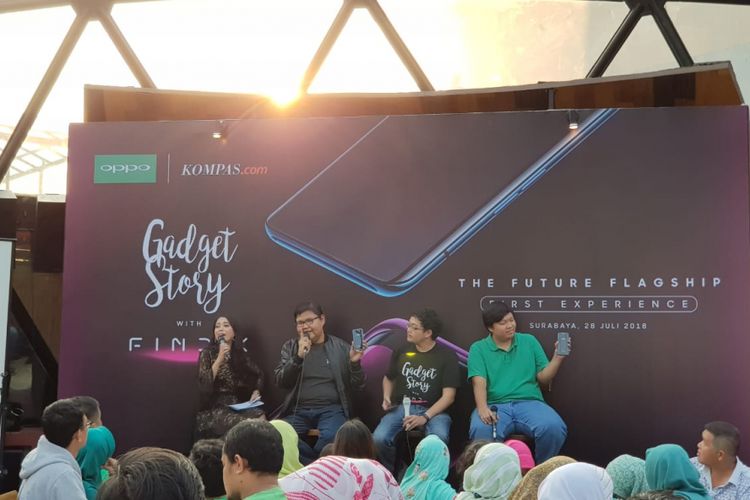 Acara Gadget Story kali ini membahas smartphone Oppo Find X di Surabaya, Sabtu (28/7/2018).