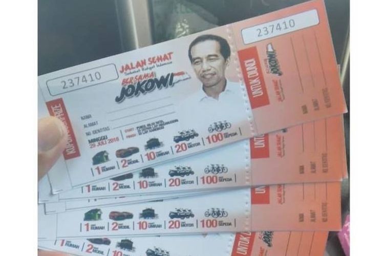 Tangkapan layar kupon jalan sehat bersama Jokowi.