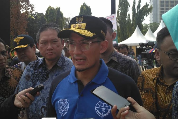 Wakil Gubernur DKI Jakarta Sandiaga Uno di kawasan Istora Senayan, Jakarta Pusat, Selasa (12/6/2018).