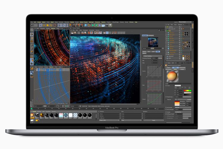 Ilustrasi MacBook Pro 15 Inci (2019) menjalankan aplikasi 3D
