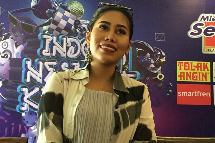 Evi Masamba saat ditemui dalam jumpa pers Konser Indonesia Keren 4 di kawasan Ancol, Jakarta Utara, Rabu (27/3/2019).