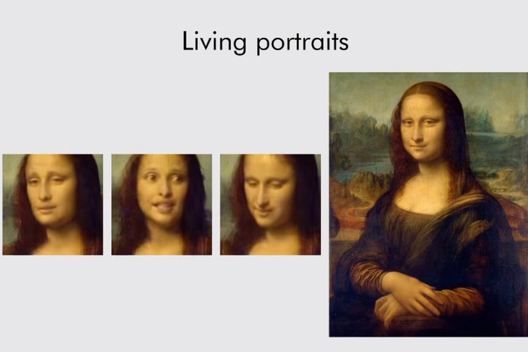 Cuplikan video yang menampilkan Mona Lisa membuka mulut dan menggerakkan kepalanya.