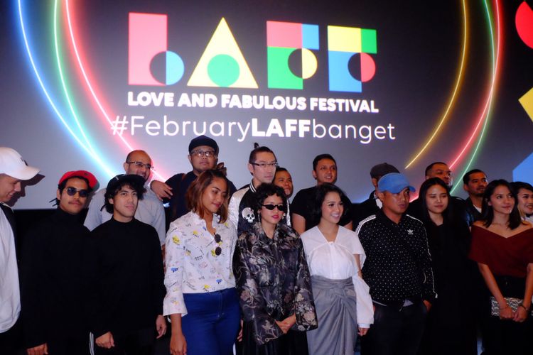 Dino Hamid bersama para penampil LAFFestival saat jumpa pers LAFFestival di CGV Blitz, Grand Indonesia, Jakarta Pusat, Rabu (17/1/2018).