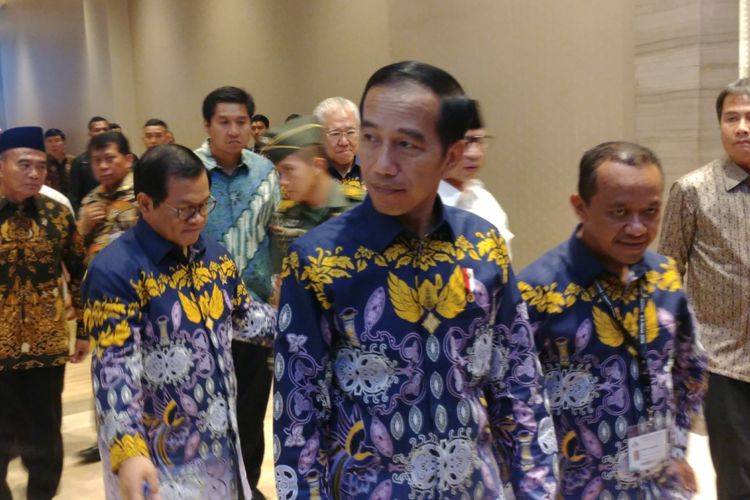 Presiden Joko Widodo usai menghadiri Rapimnas Hipmi di Tangerang, Rabu (7/3/2018).
