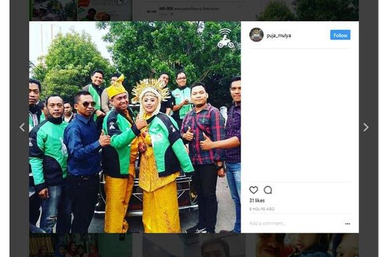Pernikahan dua pengemudi ojek online Go-Jek di Medan, Sumatera Utara, ramai diperbincangkan di media sosial. 