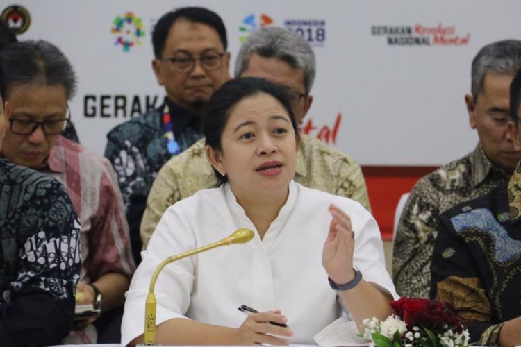 Menko PMK Puan Maharani saat konferensi pers kesiapan Asian Para Games 2018 di Jakarta, Kamis (10/4/2018).