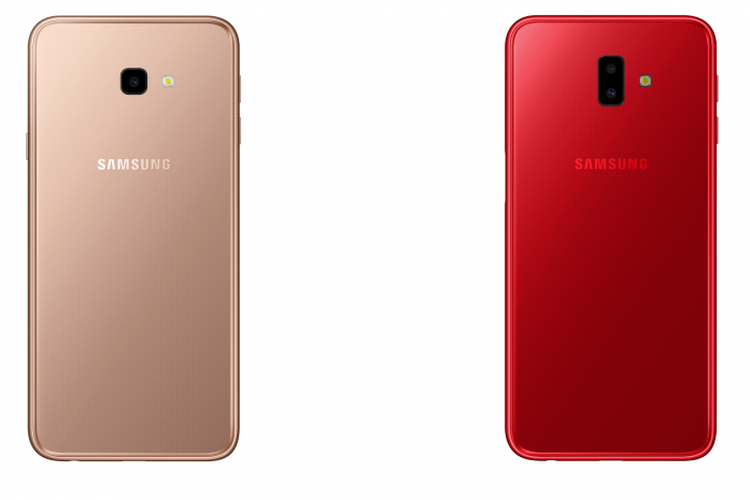 Galaxy J4 Plus Gold (kiri) dan Galaxy J6 Plus Merah (kanan)