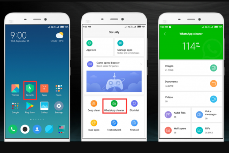 Tangapan layar fitur WhatsApp Cleaner di MIUI 10