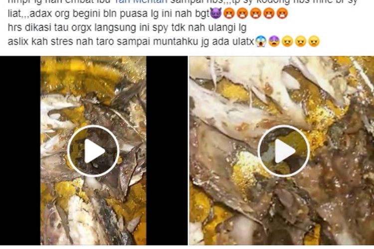 Viral, Sebuah ikan masak yang dibeli konsumen bahkan telah dimakan sebagian berisi ulat, (Kamis 09/05/2019) gambar Facebook.