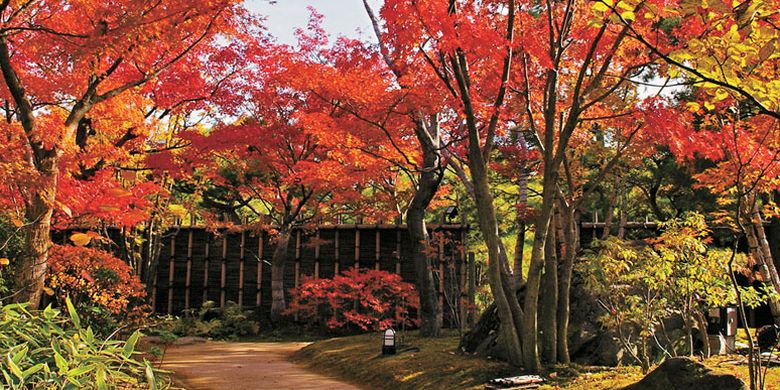 Taman Kokoen di Prefektur Hyogo, Jepang, ini melatarbelakangi Benteng Himeji.