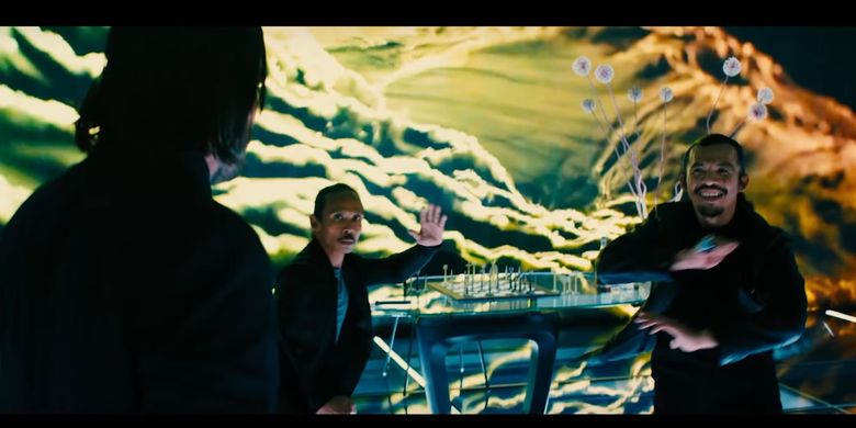 Cuplikan dalam trailer film John Wick 3 yang menampilkan adegan Cecep A Rahman, Yayan Ruhian, Keanu Reeves saling hajar.