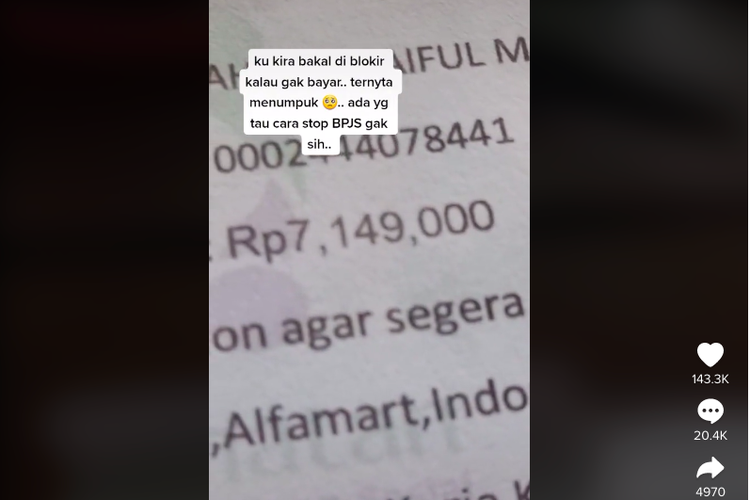 Tangkapan layar unggahan video peserta BPJS Kesehatan mendapat tagihan mencapai Rp 7 juta. Bagaimana kronologinya?