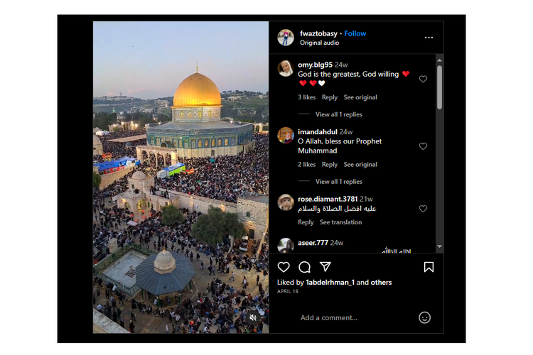 Tangkapan layar video perayaan Lailatul Qadr di kompleks Masjid Al Aqsa