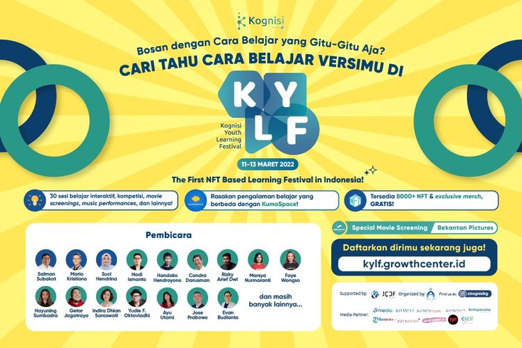 Kognisi Youth Learning Festival diadakan 11-13 Maret 2022 menawarkan pembelajaran interaktif secara online.
