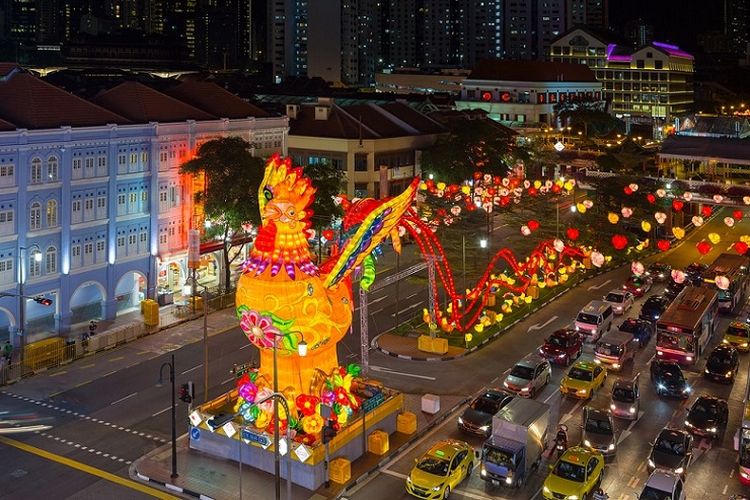 Suasana kemeriahan perayaan Imlek di Chinatown, Singapura 