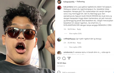 Unggahan akun Instagram sopir Vanessa Angel, Tubagus Joddy dipenuhi komentar pedas netizen.