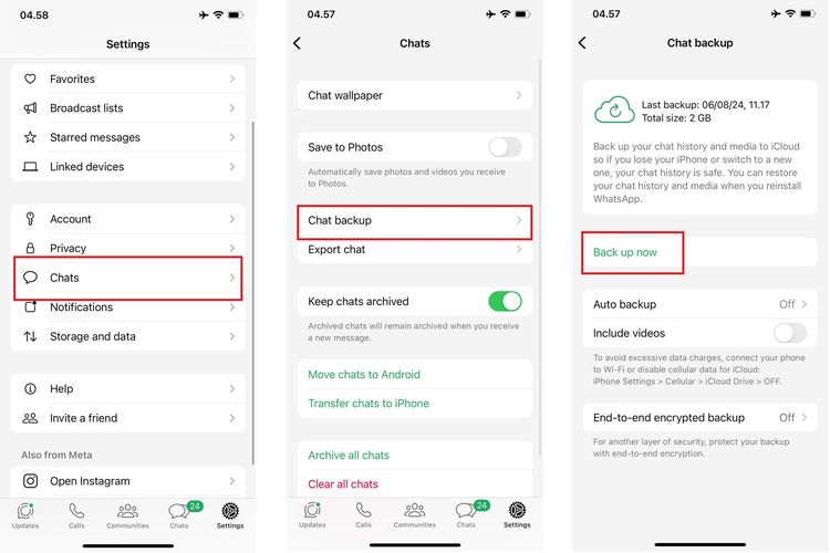 Ilustrasi cara backup WhatsApp iPhone secara manual.