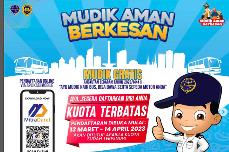 Mudik gratis bus Kementerian Perhubungan (Kemenhub) tahun 2023.