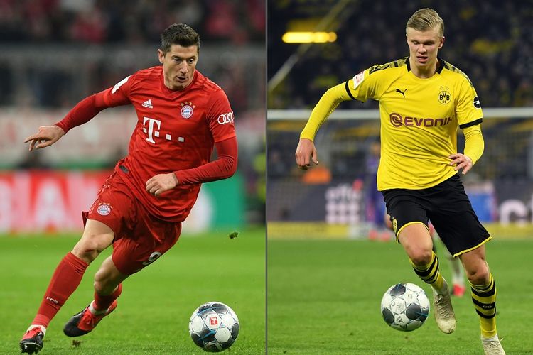 Robert Lewandowski (kiri) dan Erling Braut Haaland (kanan) akan berhadapan pada duel bertajuk Der Klassiker, MInggu (8/11/2020) dini hari WIB.