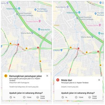 Saat Banjir di Jakarta, Google Maps berikan Survey aktif ke pengguna untuk mengetahui dan melaporkan jalan yang tertutup.