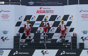 Pebalap Indonesia Reykat Yusuf Fadillah finis ketiga pada race pertama Idemitsu Asia Talent Cup (IATC) seri kedua, Sabtu (19/3/2022) sore WIB, di Sirkuit Mandalika.