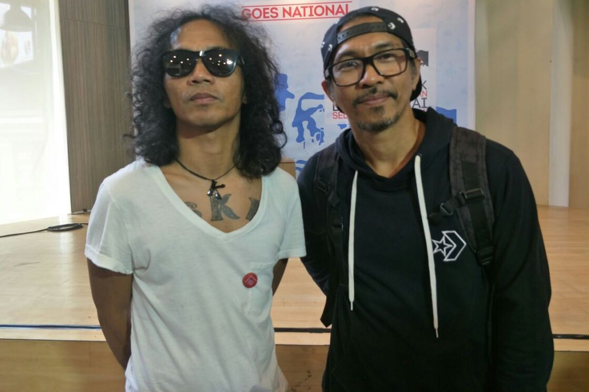 Kaka dan Ridho Slank saat ditemui dalam jumpa pers #NoStrawMovement di kawasan Kemang, Jakarta Selatan, Selasa (8/5/2018).