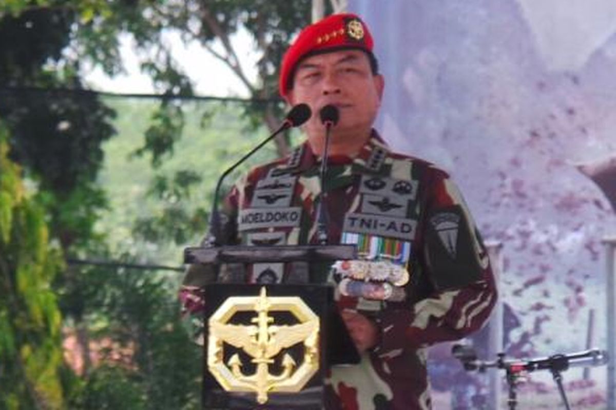 Moeldoko saat masih menjabat sebagai panglima TNI di 2015. Saat foto ini diambil, Jenderal Moeldoko sebagai Panglima TNI tengah menghadiri perayaan hari ulang tahun Kopassus di Jakarta, Rabu (29/4/2015)