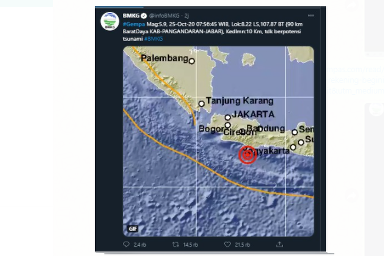 Gempa Terkini Ini 17 Wilayah Yang Merasakan Guncangan Dari Gempa Pangandaran Halaman All Kompas Com