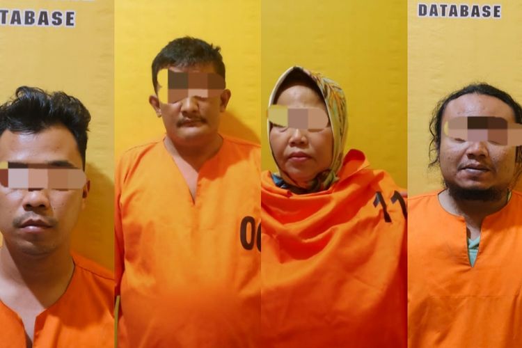 Keempat debt collector yang melakukan penculikan saat diamankan di Mapolsek Bagan Sinembah, Kabupaten Rohil, Riau, Selasa (24/10/2023).