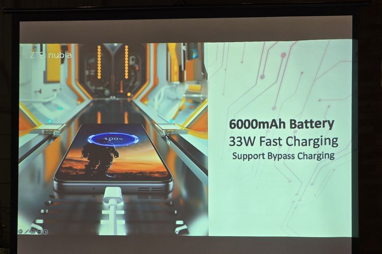 ZTE Nubia Neo 2 5G dibekali baterai 6.000 mAh, fast charging 33 watt, dan bypass charging.