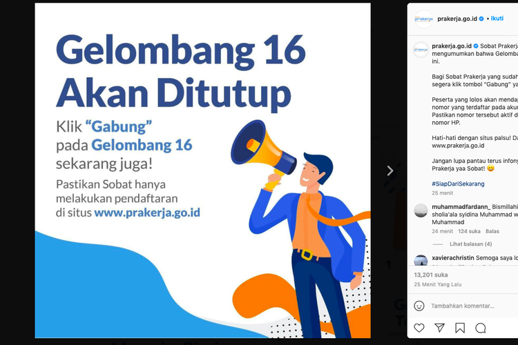 Prakerja gelombang 16 ditutup hari ini