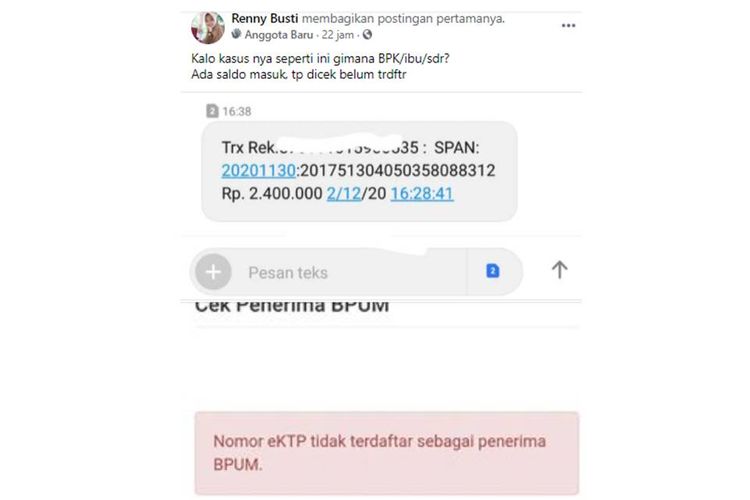 Tangkapan layar unggahan sejumlah warganet di media sosial menanyakan terkait program Banpres Produktif Usaha Mikro (BPUM) atau bantuan langsung tunai (BLT) UMKM.