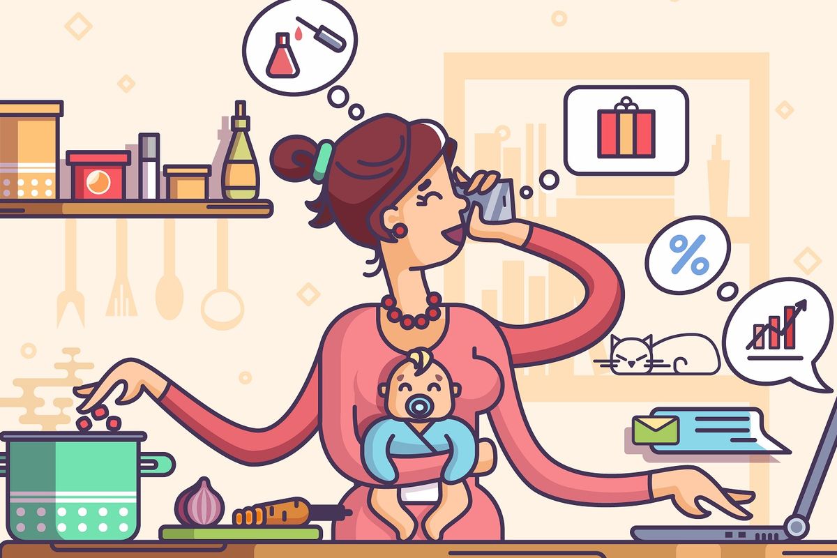 Ilustrasi perempuan dengan kemampuan multitasking yang makin bertambah saja saat ada situasi seperti pandemi corona saat ini.