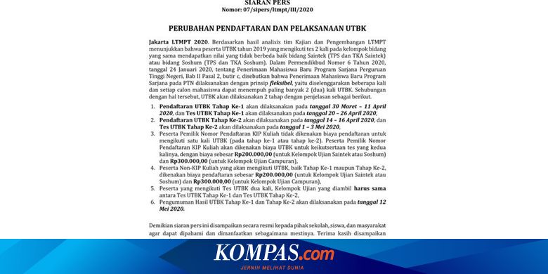 Jadwal Utbk Berubah Cek Jadwal Biaya Dan Cara Memilih Jurusan Halaman All Kompas Com