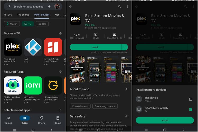 Cara memasang aplikasi di Android TV melalui smartphone Android.