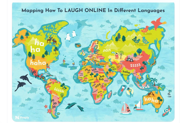Ekspresi ketawa daring tiap-tiap negara.