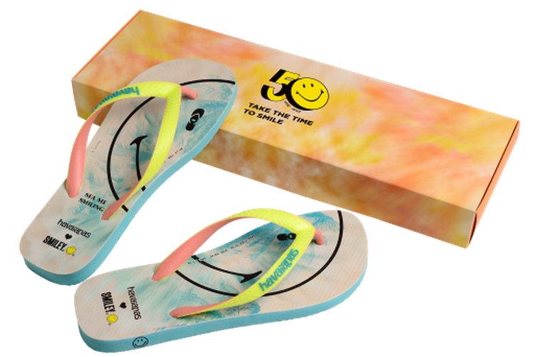 Setelah merayakan 50 tahun keberadaannya, hari ini Havaianas melakukan peluncuran global yang menggandeng merek dan desain kreatif terkenal, Smiley, merek asal Prancis yang kembali berkolaborasi dengan Havaianas untuk koleksi terbaru tahun ini