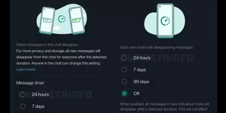 Eliminazione automatica dei messaggi con opzioni 24 ore e 90 giorni.
