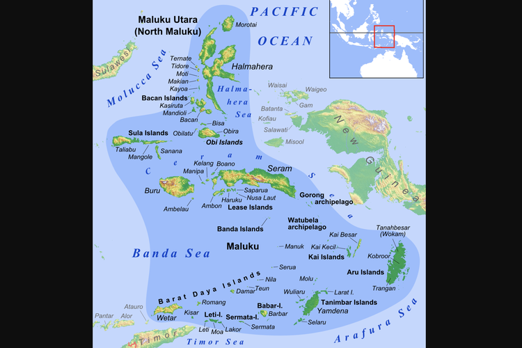 Peta wilayah Maluku atau Kepulauan Rempah-rempah.