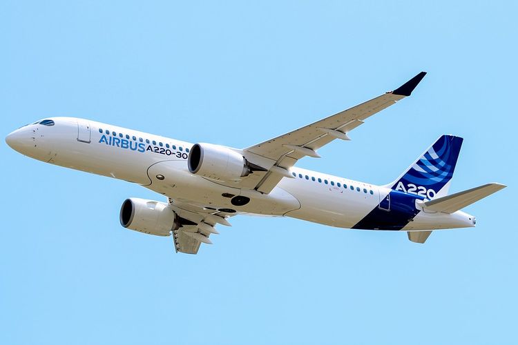Ilustrasi pesawat Airbus A220.