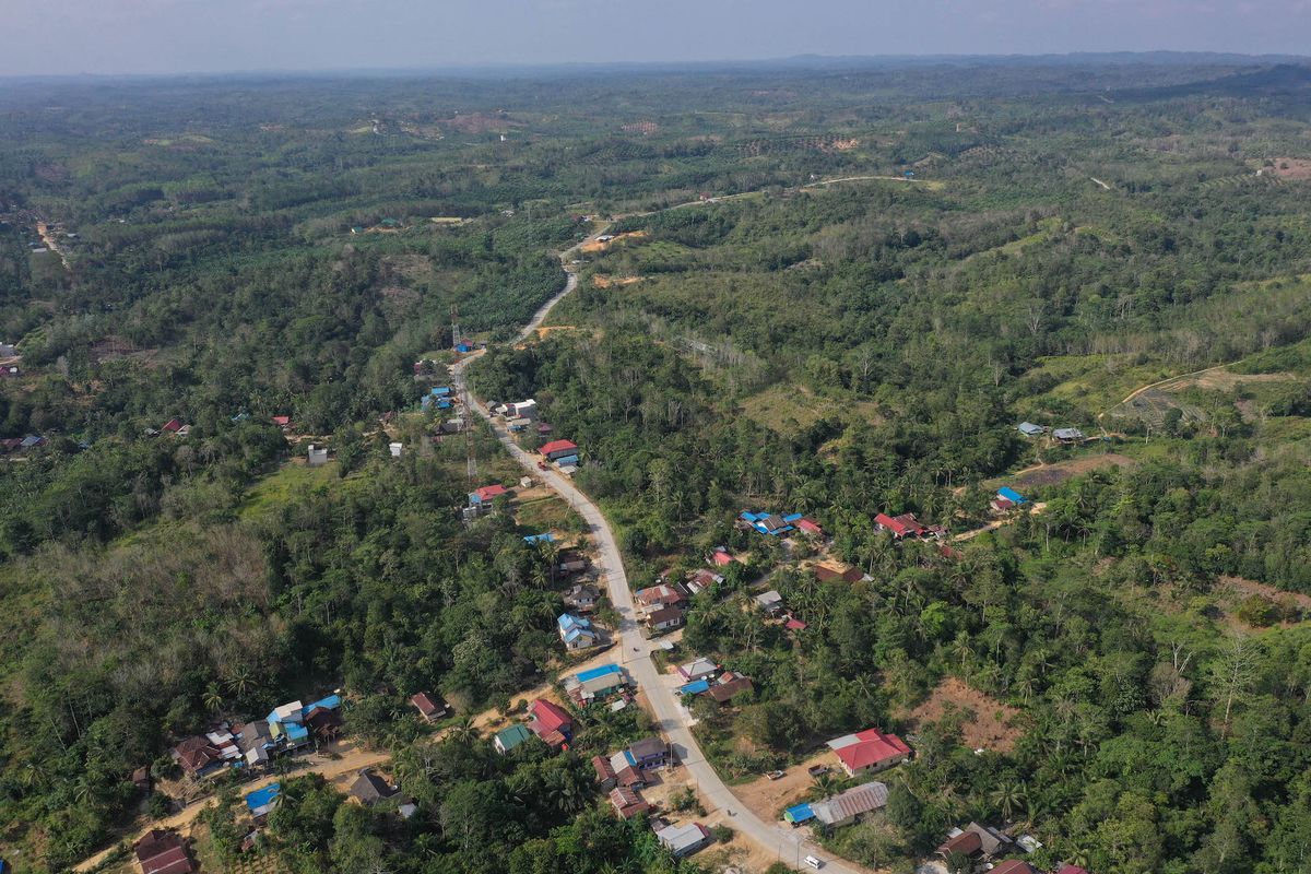 Foto aerial kawasan ibu kota negara baru di Kecamatan Sepaku, Penajam Paser Utara, Kalimantan Timur