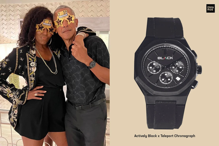 Barack Obama berpose dengan sang istri Michelle sambil mengenakan jam tangan anti-mainstream hasil kolaborasi merek arloji Teleport dan produsen perlengkapan olahraga premium Actively Black.