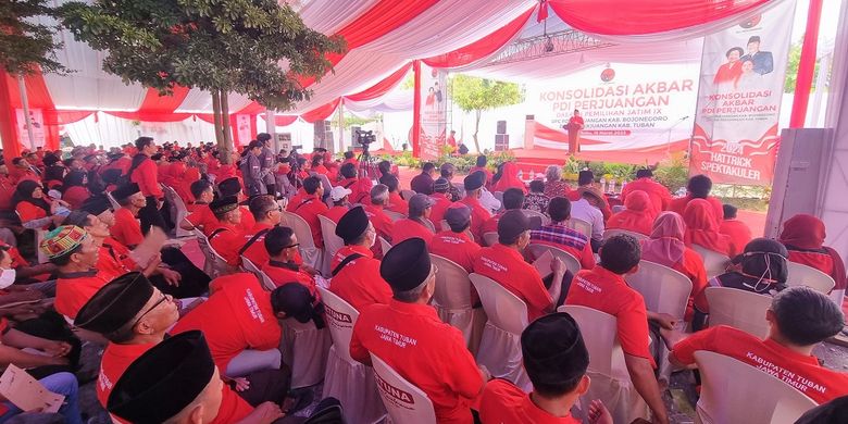 Konsolidasi Akbar PDI-P Daerah Pemilihan (Dapil) IX Jawa Timur (Jatim) (Kabupaten Tuban dan Bojonegoro), Rabu (15/3/2023).