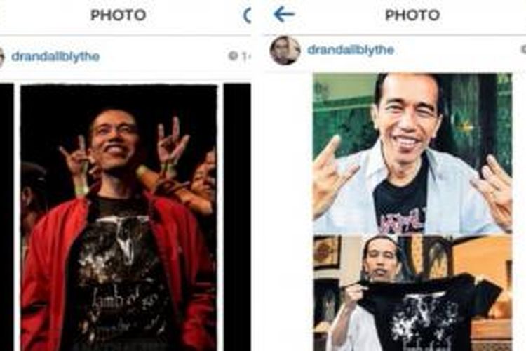 Pada Senin (22/7/2014), melalui akun Instagram miliknya, vokalis band groove metal Lamb of God dari AS, Randy Blythe, mengunggah foto Joko Widodo atau Jokowi mengenakan t-shrit Lamb of God berlapis jaket merah.